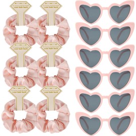 Clcnsusilk Satin Bridesmaid Proposal Gifts Scrunchies Bachelorette HairTies Set of 6 sunglasses Bridal Shower No Damage Hair ties ideas Gift for Wedding Party Favors (Pink)