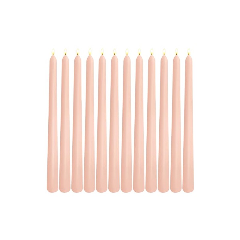 12 Pack 10 inch Soft Peach Taper Candles, Unscented Dripless