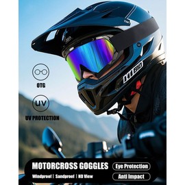 immoono Dirt Bike Goggles with Balaclava Cover Face Mask ATV Motorcycle Motocross Goggles for Women Men, Black Frame Amber Lenses