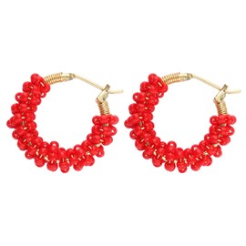 KELITCH Colourful Pearl Earrings Round Hoop Earrings 18K Gold Huggie Earring for Women, Bead, No-Gem-Tye