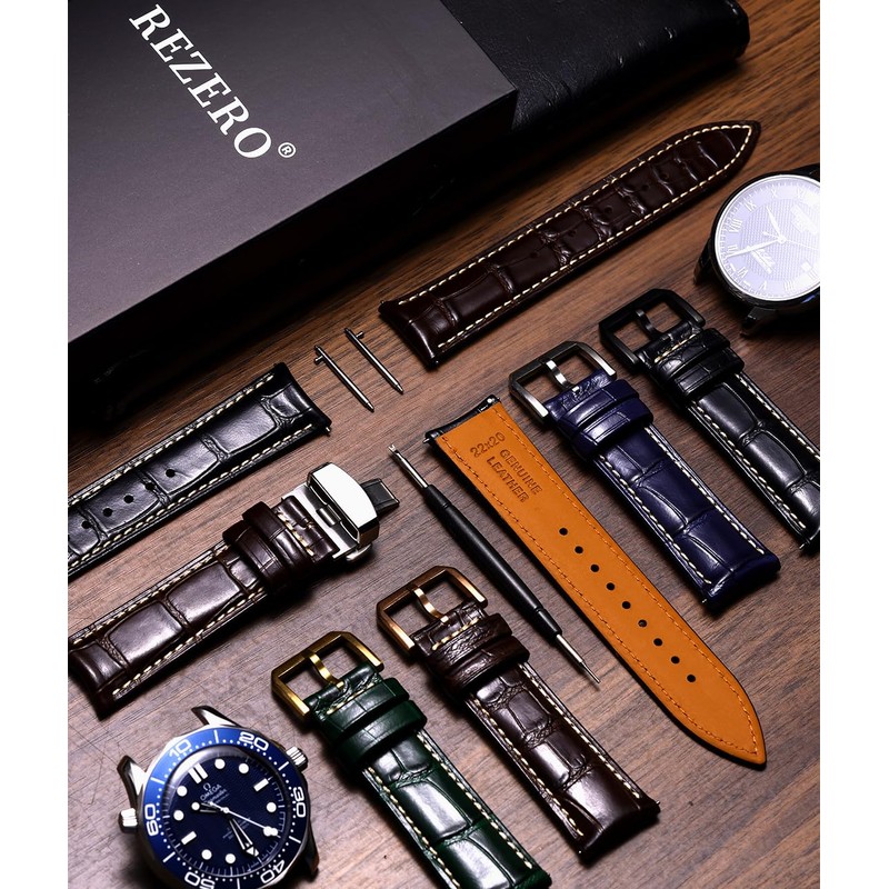 REZERO Leather Watch Bands for Men, Quick Release Watch Straps,
