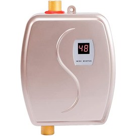 BJTDLLX Mini Instant Water Heater Electric 3000W 110V Tankless Hot Water Heater With LCD Digital Display for Kitchen Washing Faucet Home Bathroom Heating System -Gold