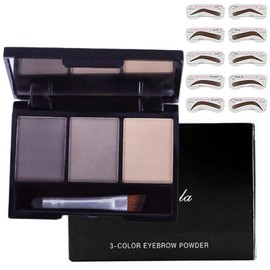 Eyebrow powder, 3-color eyebrow palette makeup to enhance eyebrows, eyebrow color powder with 10 eyebrow templates equipped with mirror for neutral eye makeup (002#)