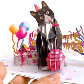 ROINUS Craft Happy Birthday Cat Card funny, Funny 3D Pop Up Greeting Card, Birthday Cards for Kids, Birthday Party Card, Birthday Greeting for Cat Lovers, 3d pop up funny birthday cards tuxedo