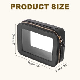 sourcing map Clear Makeup Bag, 8" x 210" Small Cosmetic Bag Case Transparent Toiletry Organizer with Handle, Portable Makeup Pouch for Daily Use Travel, Black