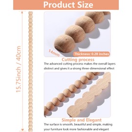 12Pcs Unfinished Beaded Wood Trim Molding, 15.75 Inch Decorative Half Round Beaded Sticks for Paint DIY, Home Decor, Furniture, Cabinet, Wall, Door, Mirror, Shelf, Craft, Dresser (14 mm)