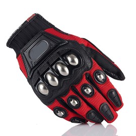 Steel Outdoor Knuckle Motorcycle Motorbike Powersports Safety Gloves (X-Large, Red)