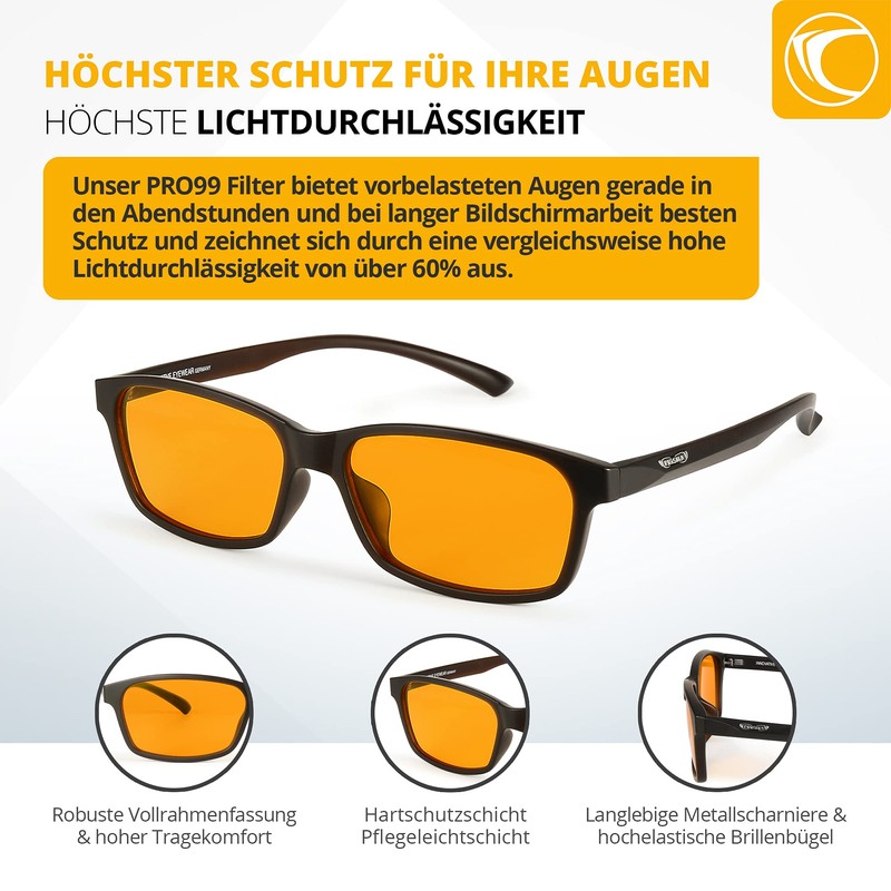 PRiSMA FREiBURG PRO99 Blaulichtfilterbrille - für Arbeit PC und TV