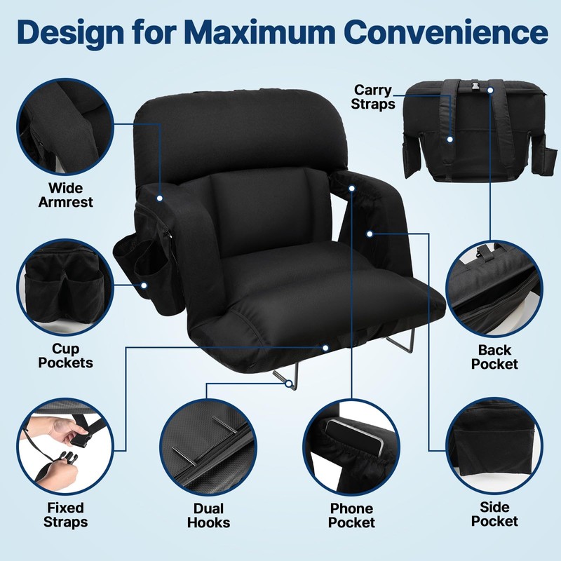 DEKEMASTER 25'' Stadium Seat with Back Support, Sofa-Style Comfort