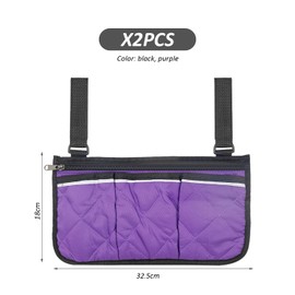 2 Pack Armrest Bags, Wheelchair Storage Bags, Multi-Pocket Storage Bags, Hanging Bags with Reflective Strips, Side Storage Bags, Wheelchair Accessories