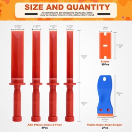 Tanstic 36Pcs Non-Marring Plastic Chisel Scraper, Plastic Razor Blade Scraper with Blades Kit, 3/4", 7/8", 1", 1-1/2" Grip Scraper Remover Tool, Razor Scraper Tool for Removing Labels on Glass Windows