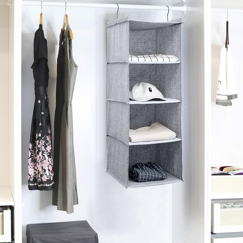 BOMEI PACK Grey Hanging Wardrobe Closet Organizer Shelves with 4