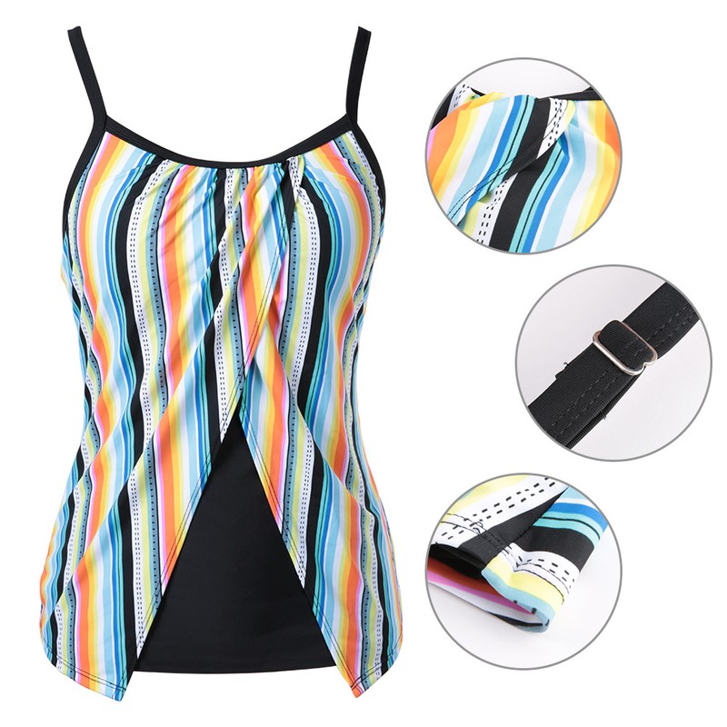 Fashionable Women Surf Clothing Rainbow Striped Sling Single Piece Set