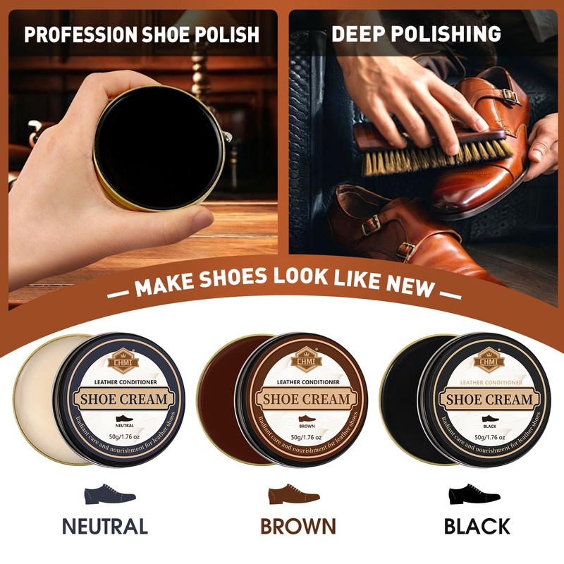 CHMI 16PCS Leather Shoe Polish Kit,Shoe Shine Kit with Black/Brown