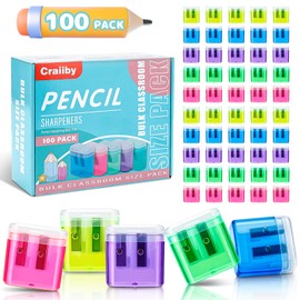 Craiiby 100 Pack Pencil Sharpeners Bulk - Colored Handheld Pencil Crayon Double Hole Sharpener, School Classroom Supplies