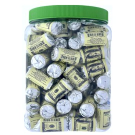 Espeez Money Mints, Spearmint Dollar Bill Design, Individually Wrapped 100 Count Jar – Individually Wrapped Spearmint Rolls (7 mints/Each) – 100‑Roll Tub Novelty Money‑Print Packaging – Party Favors, Trade Show Giveaways
