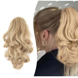 Gairyan 25 cm Ponytail Hairpiece Braid Extensions Long Curly Claw Clip-In Ponytail Extensions Synthetic Hair Extensions Wavy Hairpiece Hair Extension Ash Brown / Bleach Blonde