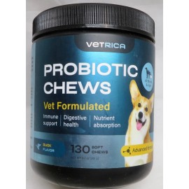 Vetrica Probiotic Digestive Chews for Dogs  - 130 Soft Chews - Duck Flavor