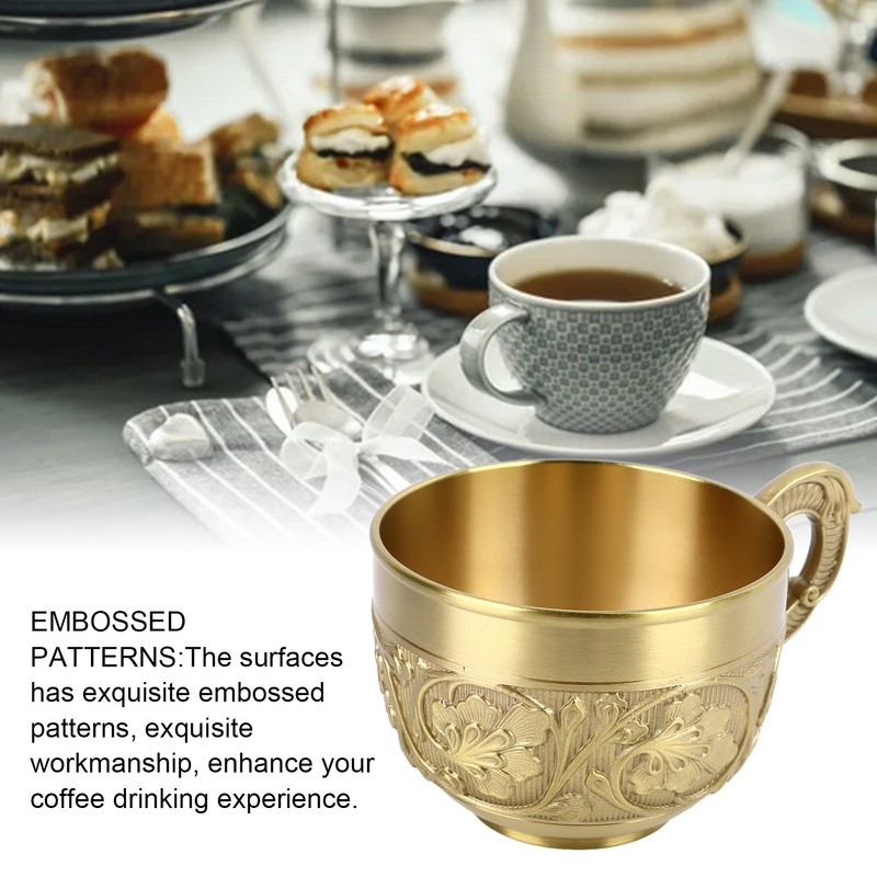 Brass Tea Cup Exquisite Embossed Patterns Retro European Small Coffee