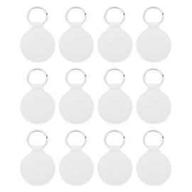 PATIKIL Leather Blank Keychains, 12Pcs Round Keychain Blanks Double Side Laser Engraving Key Chains for Embossing, UV-Printing, DIY Craft, White