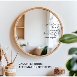 2 x Mirror Vinyl Decal Sticker You Are Kind, Smart, Beautiful, Enough Mirror Self Affirmations Vinyl Decal Kids Daughter Room Affirmation Stickers Child’s Mirror Decal, 5.9 inch (Beautiful, Black)