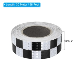 PATIKIL Reflective Tape, 2 Inch x 98 FT Waterproof Self Adhesive High Visibility Safety Warning Grid Tape Outdoor Reflectors for Trucks Trailers Cars, White Black