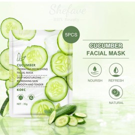 Shefave Gurken Tuchmasken Gesicht, 5pcs Anti Aging Gesichtsmasken, Feuchtigkeitsspendende Maske mit Hyaluron, Pflege bei Sonnenbrand, Erfrischend Masken Beauty, Beruhigend bei Rötungen