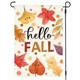 ARGOOFG Hello Fall Garden Flag 12x18 Inch Double Sided Outside, Cute Autumn Leaves Harvest Thanksgiving Seasonal Holiday Small Yard Outdoor Decoration