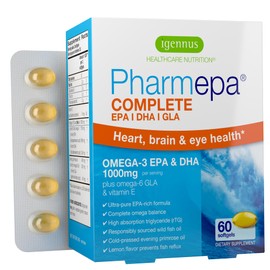 Igennus Pharmepa Complete EPA 668mg & DHA 334mg Omega-3 Fatty Acids 1000mg, IFOS Certified, rTG Form, High Potency Fish Oil Plus Omega-6 & 9 from GLA Evening Primrose Oil, Lemon Flavor, 60 Softgels