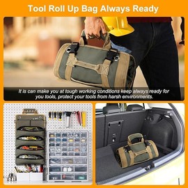 Tool Roll Bag, Roll Up Tool Bag Small Tool Bag with Detachable Pouches, Heavy Duty Roll Up Tool Bag Organizer, Tool Storage Kit for Mechanic & Electrician, Gifts for Men