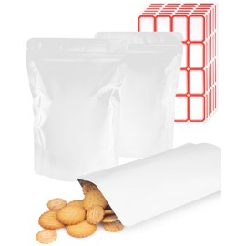 Gwybky Mylar Bags Stand Up 5.5x7.8 Inches 240 Pcs Resealable Foil Pouch Food Storage Self-Seal Smell Proof Packaging Bags for Small Businesses DIY Project Gift White