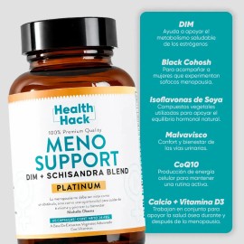 Suplemento Contra Menop. | Incluye DIM, Black Cohosh, Calcio, Hierro Vitaminas D3/B12 | Equilibrio Hormon. | Fórmula premium con CoQ10 | Health Hack M