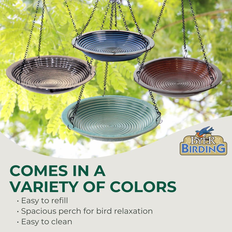 BYER OF MAINE Circles Hanging Bird Bath, Porcelain, Glaze Finish,