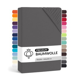 LARAWELL Fitted Sheet 90 x 200 cm Cotton up to 100 x 200 cm, Anthracite, Graphite, Fitted Sheet Made of Extra Thick Premium Jersey (Combed), Mattress Height up to 25 cm, Non-Iron, Breathable