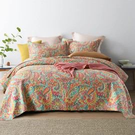 ENASAL Cotton Bedspread Quilt Sets, Reversible Bedding Coverlet Sets Comforter, Floral Paisley Bedspread (Gorgeous, King Size)