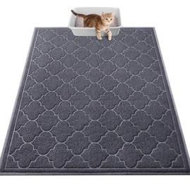 LuxStep Cat Litter Mat Litter Trapping Mat, 35x47 Inch Waterproof and Non-Slip Litter Box Mat for Clean Floors, Soft on Cat Paws, Large Litter Pad for Indoor Cat Supplies and Essentials, Grey