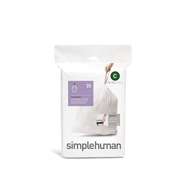 simplehuman Code C Custom Fit Drawstring Trash Bags, 10-12 Liter