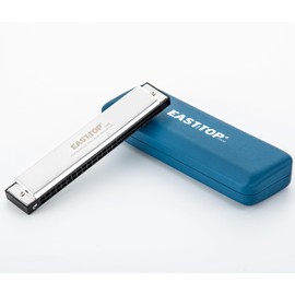 EAST TOP Harmonica Duplicate Sound Harmonica Tremolo Harmonica C 24 Hole Expert Stainless Steel Leather Case Clean Cloth High Airtight for Beginners, Advanced, Practice..