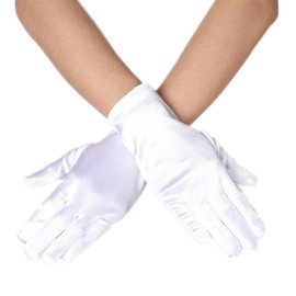 DreamHigh Women 9 Inches Short Satin Mittens Opera Gloves Wrist Length Gloves, White, One Size