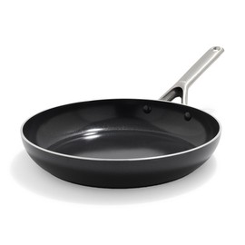 OXO 12" Nonstick Frying Pan Skillet, Ceramic PFAS-Free Nontoxic Pan, Induction Suitable, Dishwasher Safe, Oven Safe to 600°F, Kitchen Cooking Pot, Stainless Handle, Egg Pan, Black