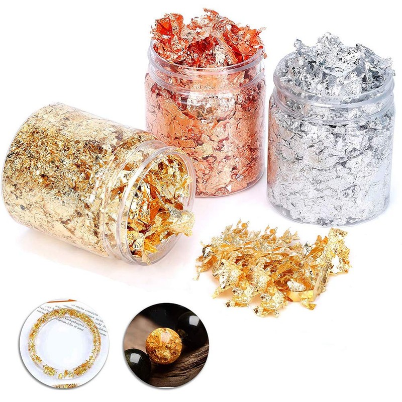 45g Foil Flakes, BetterJonny 3 Bottles Gold Leaf Flakes Gold