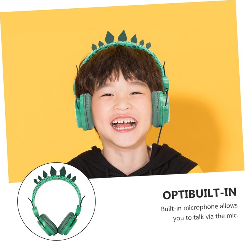 COHEALI Rhinestone Dinosaur Headphones with Mic Wired Headset for School