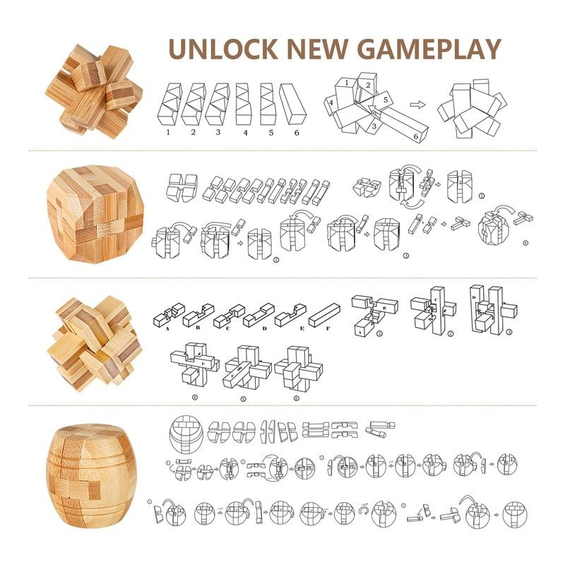 VolksRose 15pcs Wooden Brain Teaser Puzzles, IQ Challenge Puzzle Games,