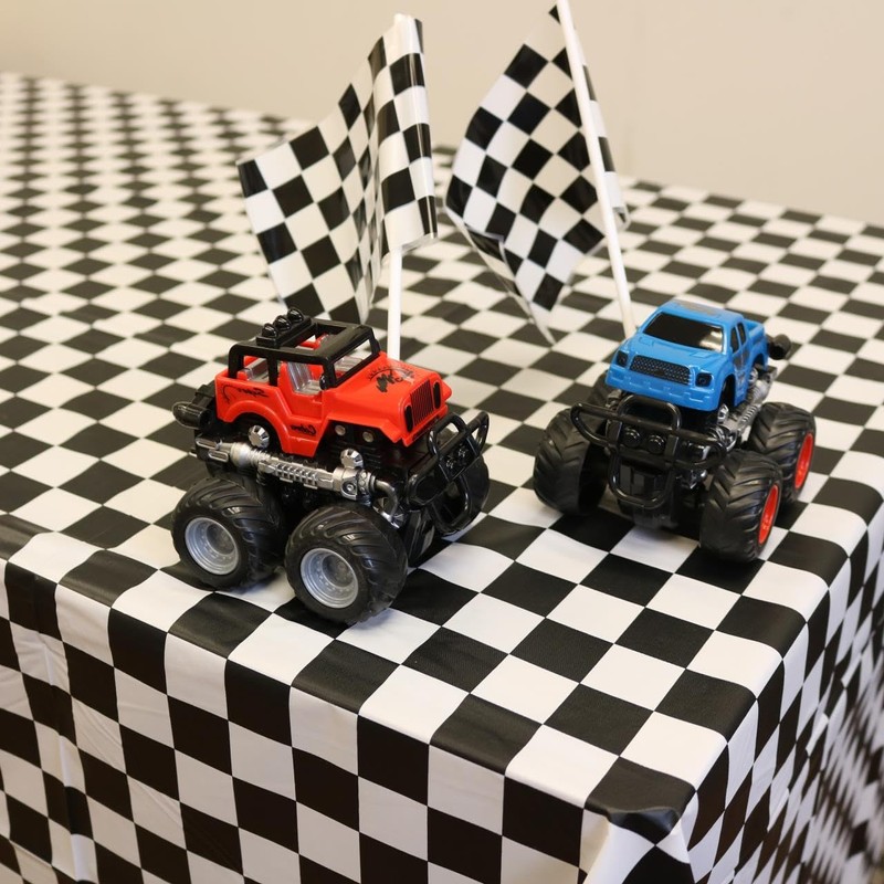 GiftExpress 2-Pack Black & White Checkered Flag Tablecloth Plastic Party