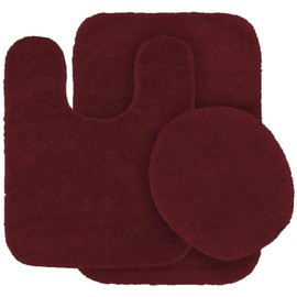 Fancy Linen 3pc Solid Non-Slip Bath Mat Set Bathroom U-Shaped Contour Rug, Mat and Toilet Lid Cover New # 6 (Burgundy)