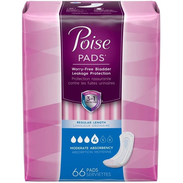 Poise Pad, Moderate Absorbency, Regular, 66ct - 4 Pack