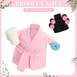 Shyyween Lady Porch Goose Outfit for 23'' Cement Plastic Lawn Goose Statue Clothes Bathrobe Coffee Cup Curlers for Outdoor Garden Yard Patio Decoration(Pink)