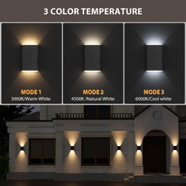 UGDLUCK Solar Wall Light Outdoor,3000/4000/6000K 3 Modes Dusk to Dawn Lighting Wall Sconce IP67 Waterproof Up and Down Solar Lights Outdoor for House, Garage, Porch,Doorway (4 Pack)