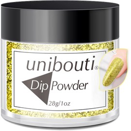 Upgrade Gold Glitter Dip Powder Nail Color Refills, 1oz/28g, Unibouti Pro Dipping Powder System for Nail Art DIY at Home/Salon