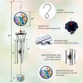 Wind Chimes for Outside 24" Hummingbird Wind Chimes Outdoor Wind Chimes Home Patio Outdoor Garden Decor Windchimes Outdoors Gift Ideas for Women Mom Grandma Sisters